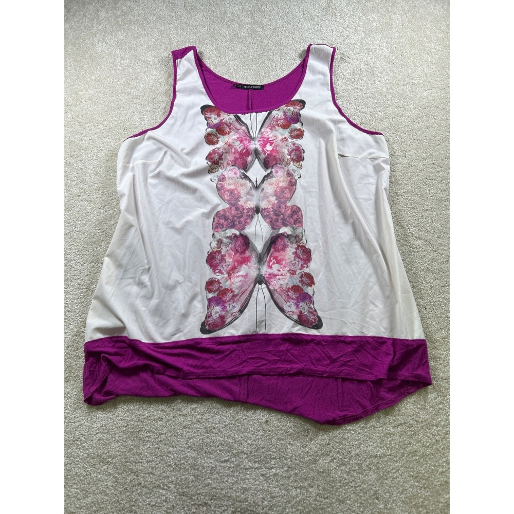 Maurices Womens Size 2 Purple & White Sleeveless Tank Butterfly Floral